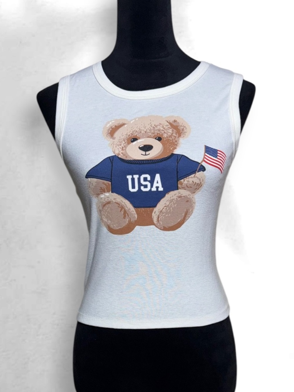 Kids White USA Bear Graphic Tank Top